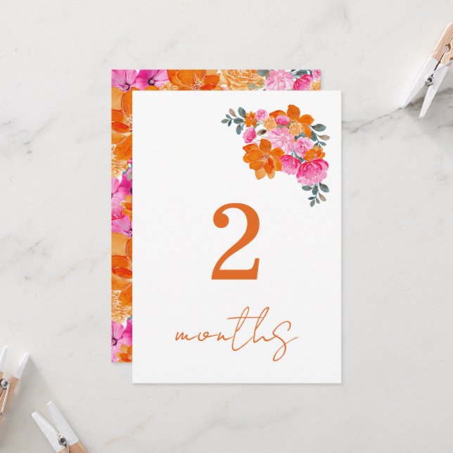 Pink Orange 2 Months Baby Monthly Milestone Card (Front/Back In Situ)