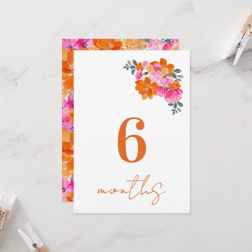 Pink Orange 6 Months Baby Monthly Milestone Card