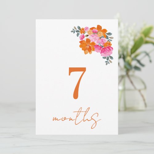 Pink Orange 7 Months Baby Monthly Milestone Card