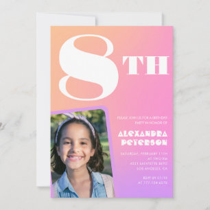 Pink Orange 8th birthday invitations Girl Photo