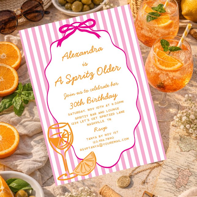 Pink Orange A Spritz Older Aperol Spritz Birthday Invitation (Creator Uploaded)