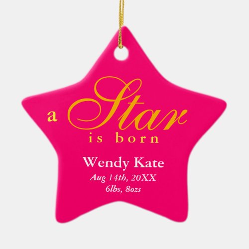 Pink orange a star is born baby name announcement ceramic ornament