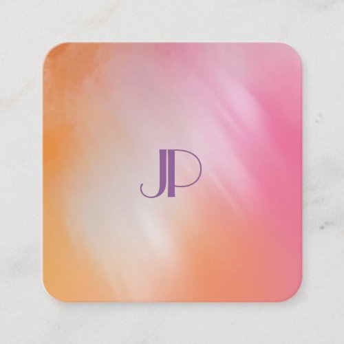 Pink Orange Abstract Art Elegant Monogram Template Square Business Card