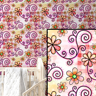 Pink & Orange Abstract Floral Flowers Wallpaper