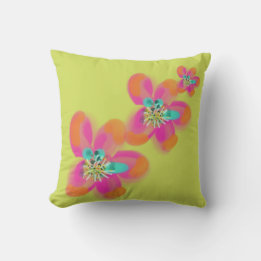 Pink Orange Abstract Floral Green Throw Pillow
