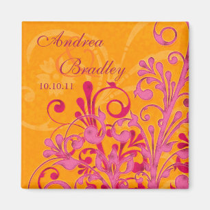 Pink & Orange Abstract Floral Wedding Magnet