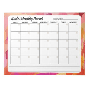 Pink Orange Abstract Monthly Calendar Notepad