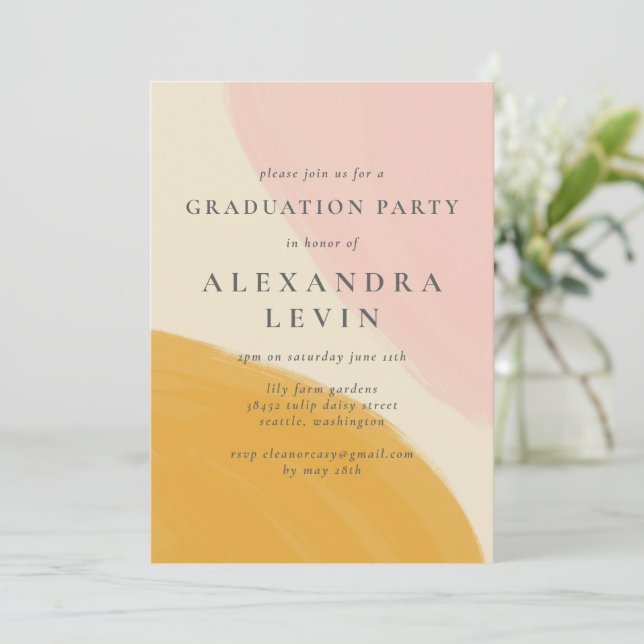 Pink Orange Abstract Watercolor Graduation Party Invitation (Standing Front)