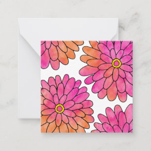 Pink Orange Abstract Watercolor Zinnias Note Card