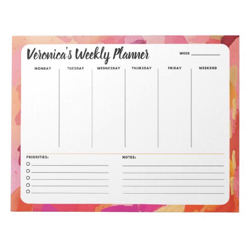 Pink Orange Abstract Weekly To Do List Notepad