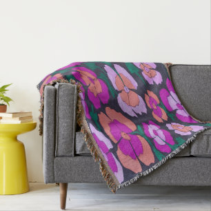 Pink Orange and Black Floral Throw Blanket