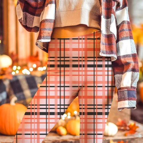 Pink, Orange, And Black Plaid Fall Leggings