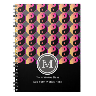 Pink Orange And Black Yin Yang Monogram Notebook