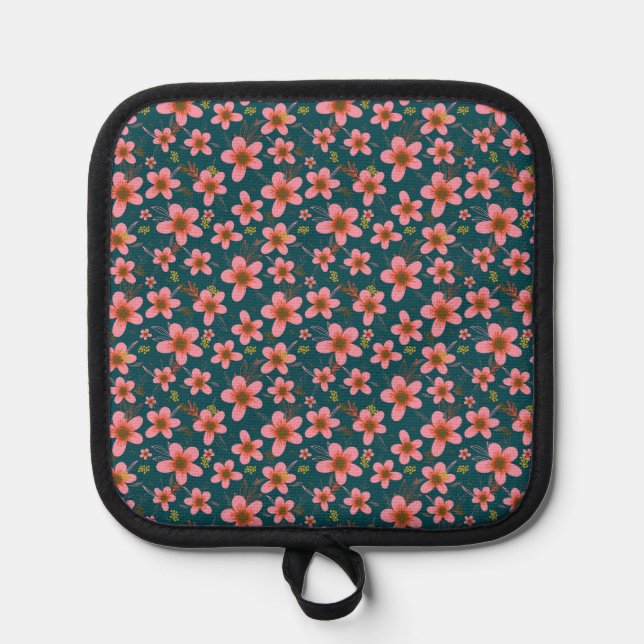 Pink, Orange, and Blue Floral Pot Holder (Front)