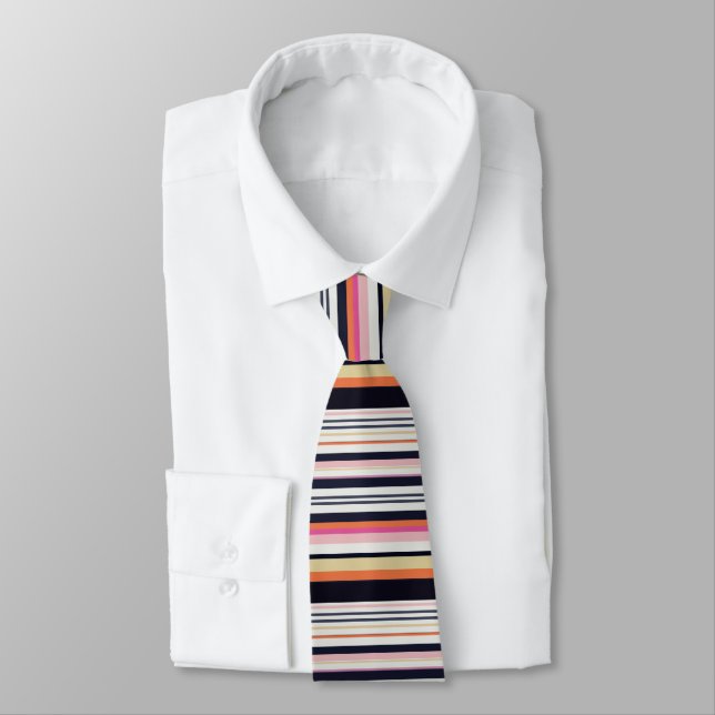 Pink orange and blue stripes neck tie (Tied)