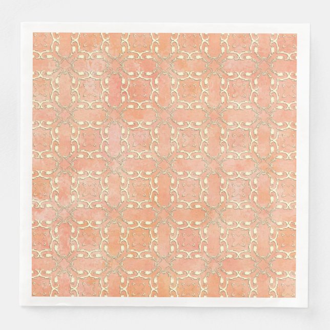 Pink Orange and Cream Metallic Filigree Pattern Paper Dinner Napkins (Front)