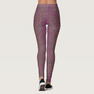 Pink, Orange, and Gray Modern Mosaic Animal Print Leggings