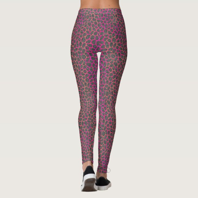 Pink, Orange, and Gray Modern Mosaic Animal Print Leggings (Back)