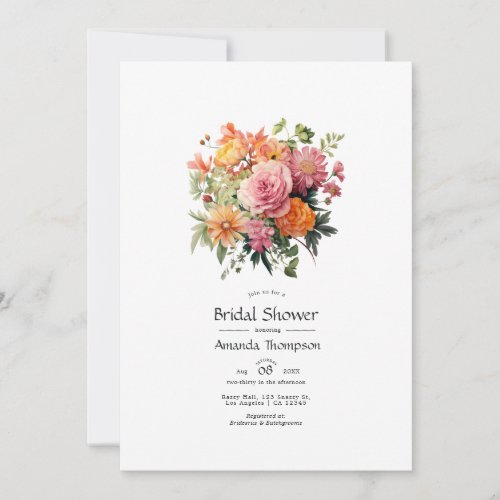Pink Orange and Green Floral Bridal Shower Invitation