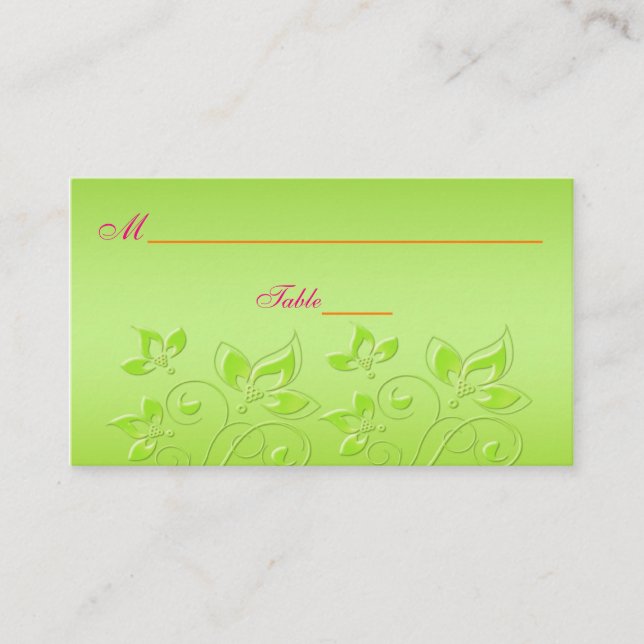 Pink, Orange, and Lime Green Floral Place Cards (Front)