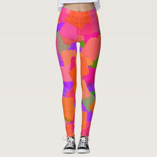 Pink Orange and Purple Abstract Leggings