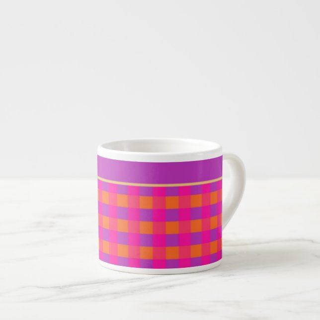 Pink, Orange and Purple Check Pattern Espresso Mug (Front Right)