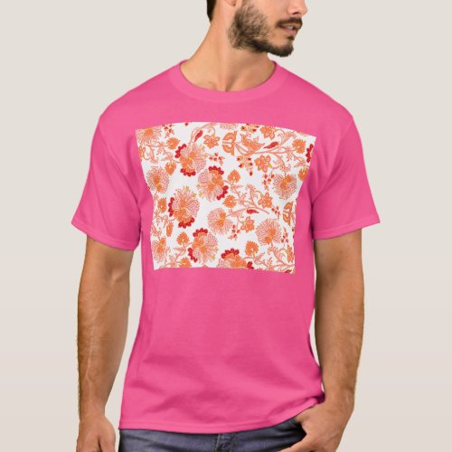 pink orange and red beutiful flower pattern design T_Shirt
