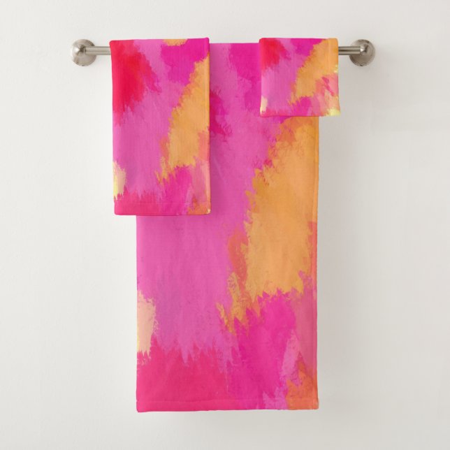 Pink, Orange and Yellow Bath Towel Set (Insitu)