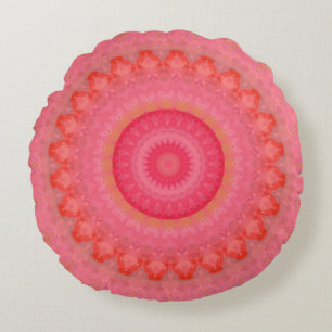 Pink, Orange and Yellow Mandala Round Pillow