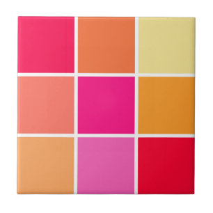 Pink, Orange and Yellow Squares Ceramic Tile