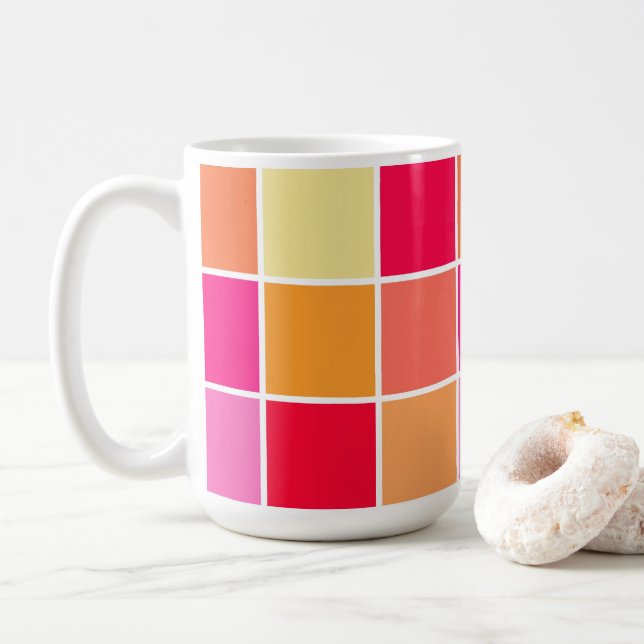 Pink, Orange and Yellow Squares Coffee Mug (With Donut)