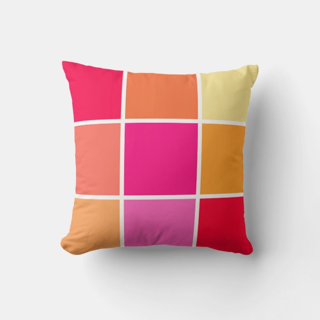 Pink, Orange and Yellow Squares Throw Pillow (Front)