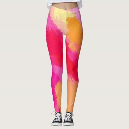 Pink Orange and Yellow Watercolor Leggings