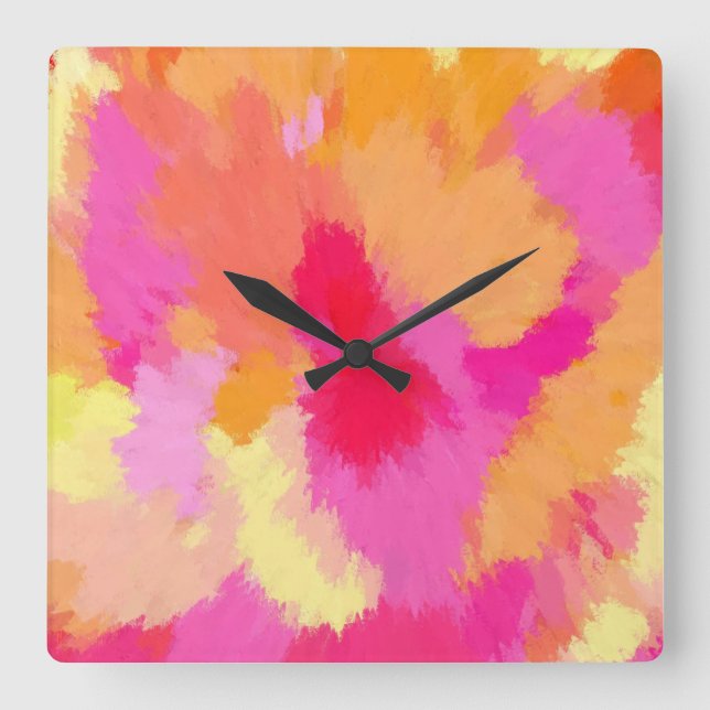 Pink, Orange and Yellow Watercolors  Square Wall Clock (Front)