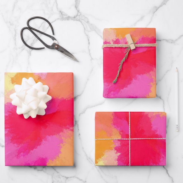 Pink, Orange and Yellow Watercolors  Wrapping Paper Sheets (Front)
