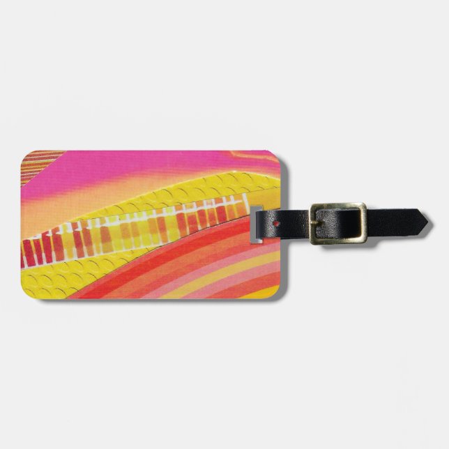 pink orange and yellow waves luggage tag (Front Horizontal)