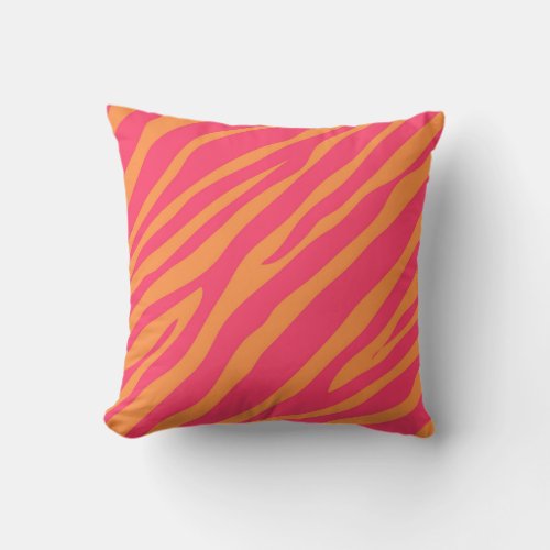 Pink Orange Animal Zebra Tiger Print Girly Throw Pillow