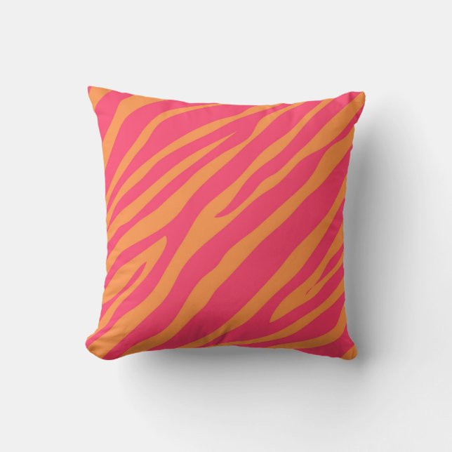 Pink Orange Animal Zebra Tiger Print Girly Throw Pillow (Front)