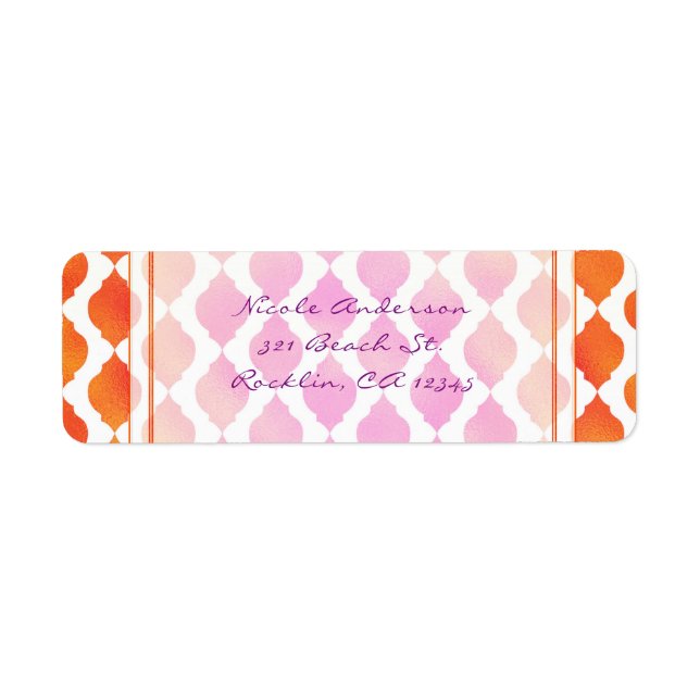 Pink & Orange Arabian Moroccan Glam Invitation Label (Front)
