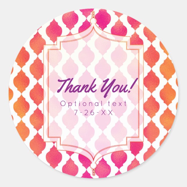 Pink & Orange Arabian Moroccan Glam Party Favor Classic Round Sticker (Front)