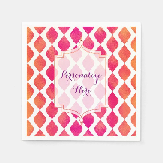 Pink & Orange Arabian Moroccan Glam Party Napkins (Front)
