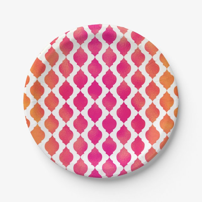 Pink & Orange Arabian Moroccan Glam Party Paper Plates (Front)
