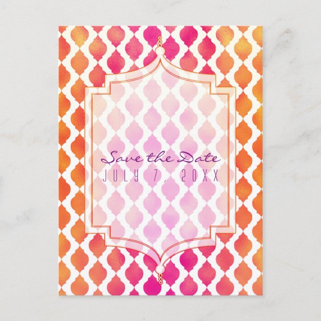 Pink & Orange Arabian Moroccan Theme Save the Date Announcement Postcard (Front)