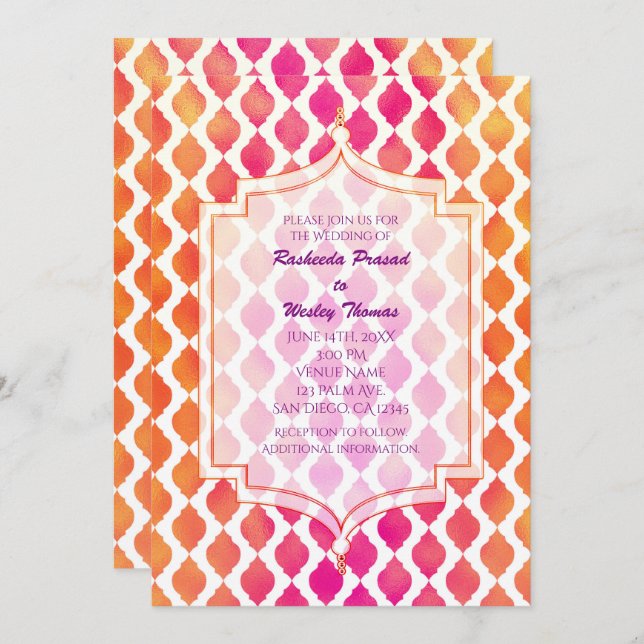 Pink & Orange Arabian Moroccan Wedding Invitations (Front/Back)