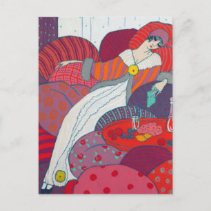 Pink & Orange Art Deco Illustration George Barbier Postcard