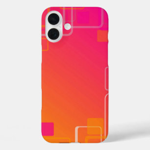 Pink-orange background with colorful squares iPhone 16 plus case