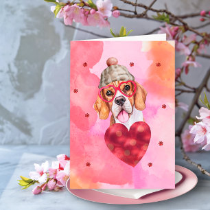 Pink Orange Beagle Valentine's Day Gift Dog Card