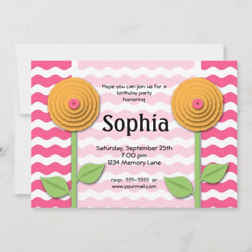 Pink &amp; Orange Birthday Invitation