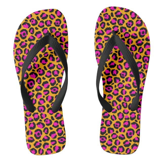Pink orange black cheetah print flip flops (Footbed)