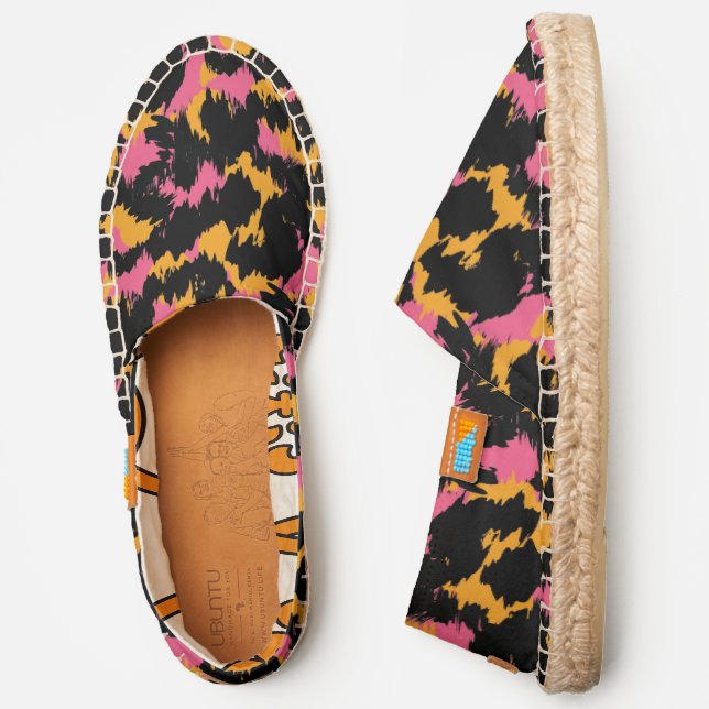 Pink Orange Black Fur Cheetah Stylish Espadrilles (Side)